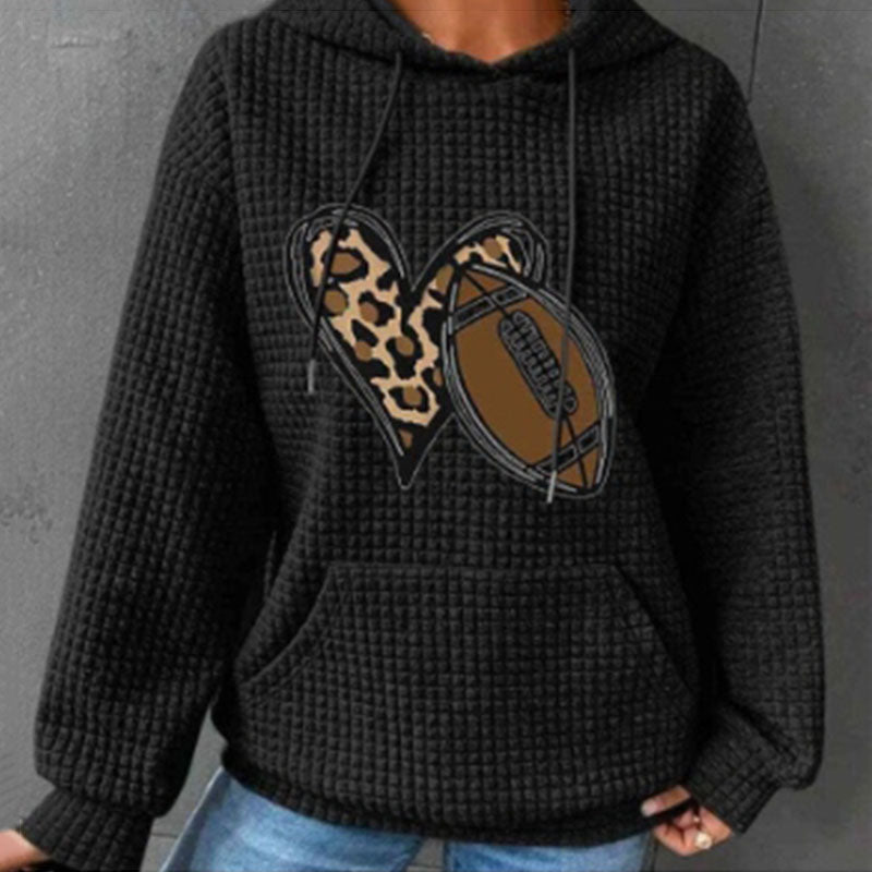 Women's Long-sleeved Round Neck Pullover Hooded Waffle Sweater