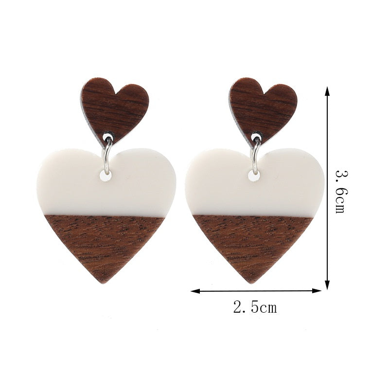 Exaggerated Geometry Heart-shaped Wood Acrylic Earrings For Women