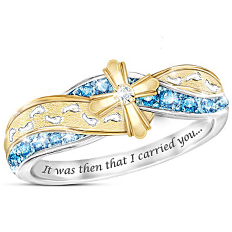 Creative Cross Footprint Two Tone Ring Women's Ornament