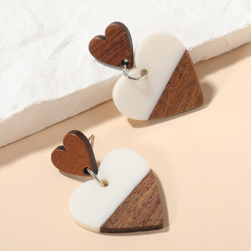 Exaggerated Geometry Heart-shaped Wood Acrylic Earrings For Women