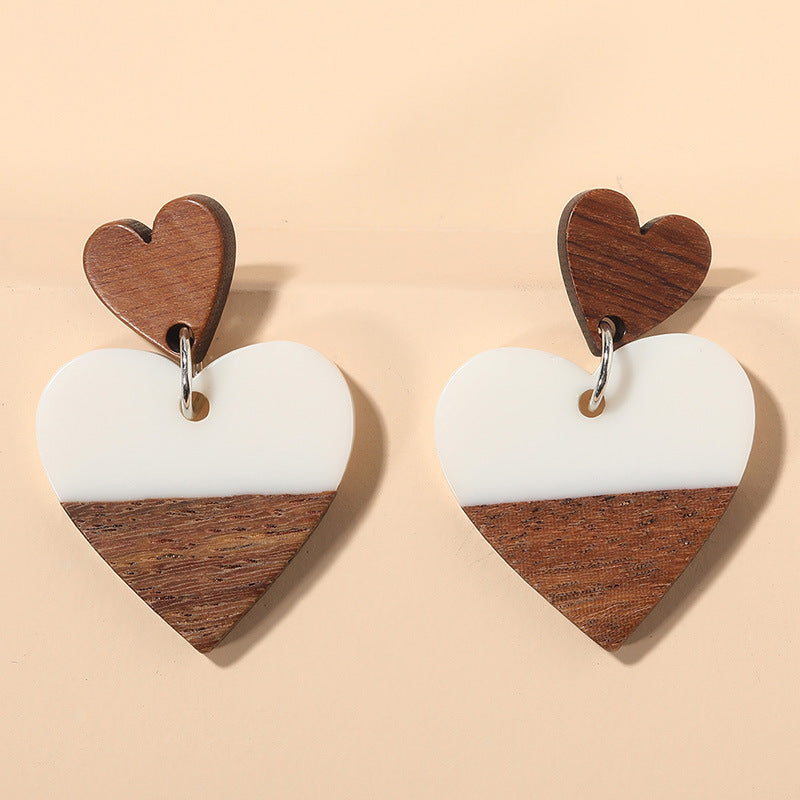 Exaggerated Geometry Heart-shaped Wood Acrylic Earrings For Women