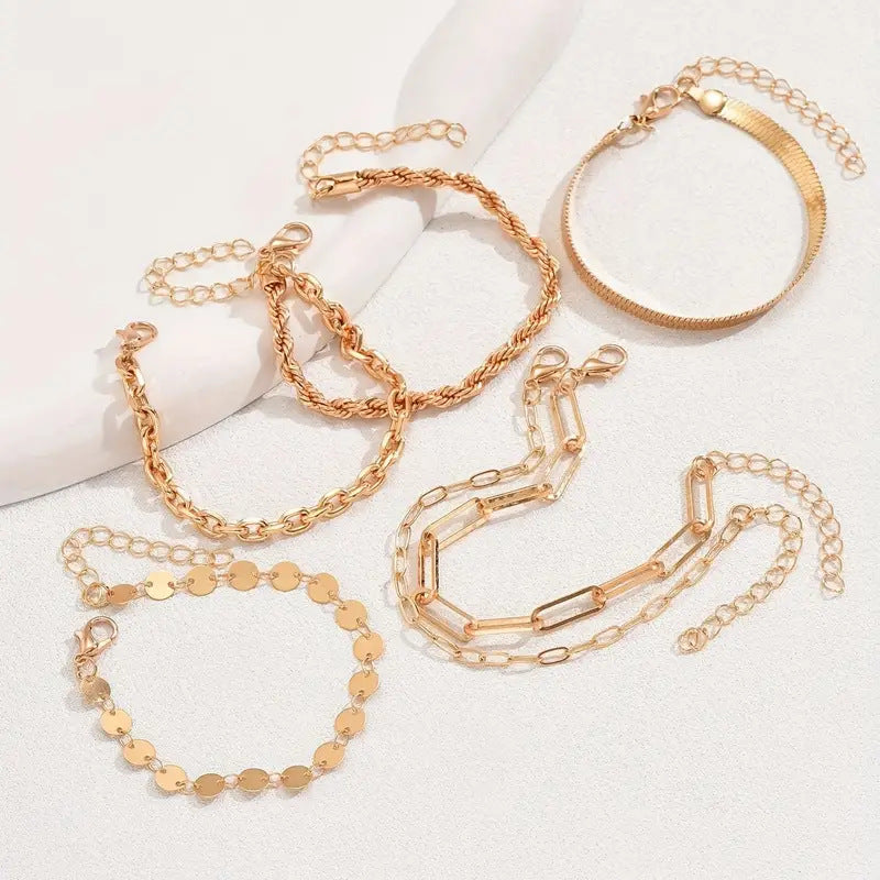 Six-piece Set All-match Bracelet Personality Fashion Snake Chain Hemp Flowers Chain Alloy