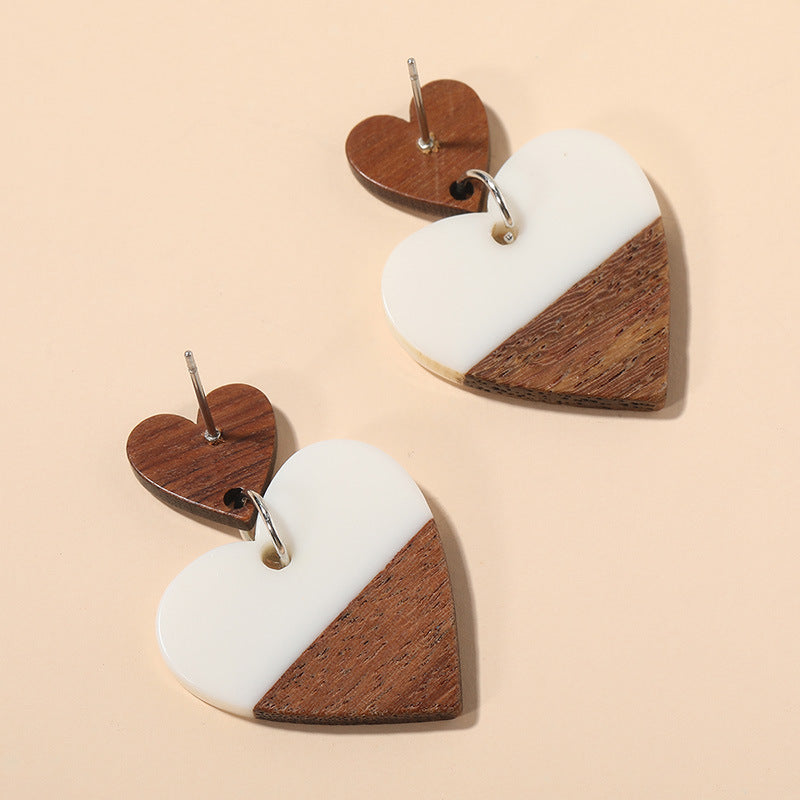 Exaggerated Geometry Heart-shaped Wood Acrylic Earrings For Women