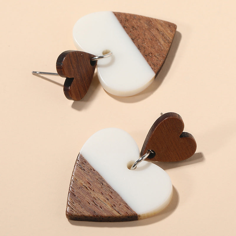 Exaggerated Geometry Heart-shaped Wood Acrylic Earrings For Women