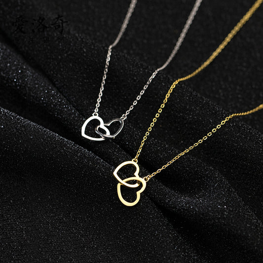 Double Heart Interlocking Titanium Steel Necklace Jewelry